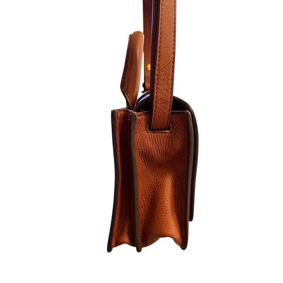 Fossil Wiley Mini Leather Satchel Brown Crossbody Bag Brass Buckle Key Charm - Picture 14 of 15